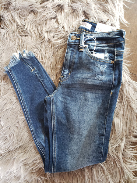 Kancan Heavily Distressed Dark Blue Jeans for Women Duckthreads